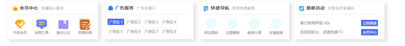 首页添加多功能四栏导航模块小工具-黔客侠